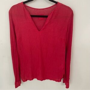 120% Lino Long Sleeve Flax Linen V Neck Tunic Top Size XS Cherry Red.  23
